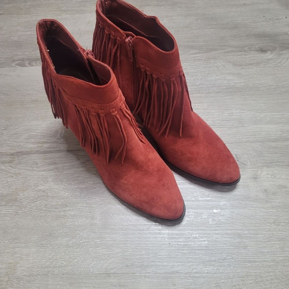 Nine West Red Fringe Heeled Boots - Picture 5 of 12